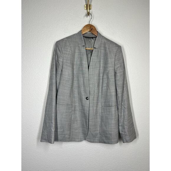 T Tahari Adara Blazer Jacket Womens Size 12 Black White One Button - Picture 1 of 8